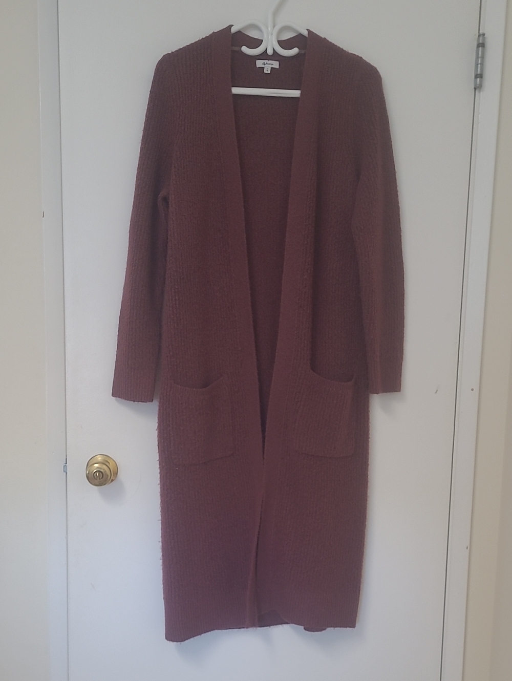 Reitmans Long Open-Front Cardigan in Mauve Brown
